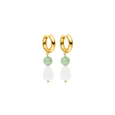 Immagine di Purelei® orecchini a goccia di quarzo chiaro, da donna in acciaio inossidabile resistente, avventurina impermeabile e perle quarzo, lunghezza 44,5 mm (Oro)