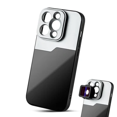 Immagine di MOJOGEAR Custodia per obiettivo da 17 mm compatibile con iPhone 14 Pro Filettatura macro, teleobiettivo, anamorfico o adattatore DOF robusta Nero/grigio