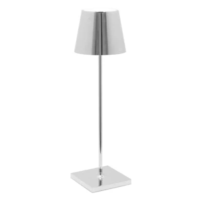 Immagine di Zafferano Poldina Pro Lampada LED Senza Fili con Batteria Ricaricabile, Dimmer touch, Uso Interno H38cm, Corpo in Alluminio e Finitura Galvanica Lucida Argento