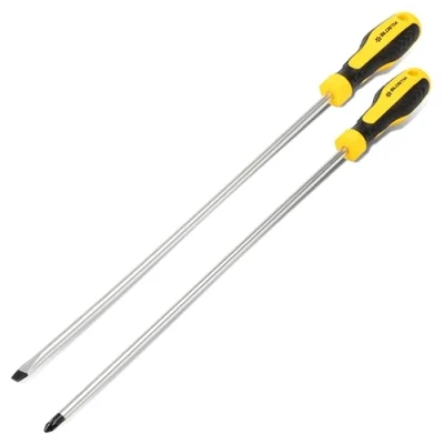 Immagine di BLOSTM Set di Cacciaviti Lunghi 2 Pezzi Cacciavite a Croce e Piatto Magnetici Realizzati in Acciaio al Cromo Vanadio con Impugnature Ergonomiche (Lunghezza: 300 mm)
