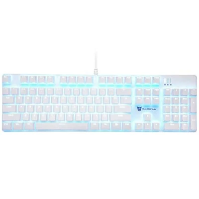 Immagine di Mecool tastiera meccanica da gioco cablata blu retroilluminata marrone interruttori full size 104 tasti layout US bianco