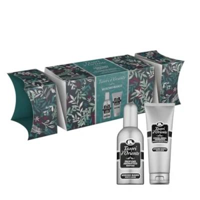 Immagine di Tesori d&#039;Oriente Set Regalo, Profumo Aromatico 100 ml e Doccia Crema 75 (fomato viaggio), Fragranza Muschio Bianco, Confezione Regalo