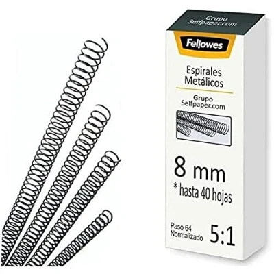 Immagine di Fellowes 25 dorsi a spirale in metallo per rilegare, passo 5:1, 59 fori, colore: nero 8 mm