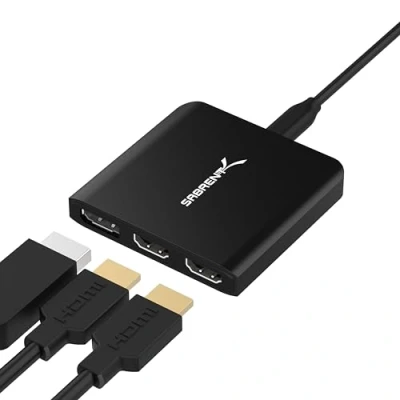 Immagine di Sabrent Adaptateur USB Type C vers x2 HDMI et x1 DisplayPort, 8K@30Hz 4K@60Hz compatible avec Thunderbolt 3 (DA H2D1)