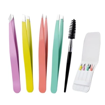 Immagine di Alyvisun 5 Pcs Pinzette Sopracciglia Professionale, Portatile Acciaio Inossidabile Pinzetta Sopracciglia, Rivestimento Antiscivolo Strutturato, Adatto per Capelli Incarniti(Multicolore)