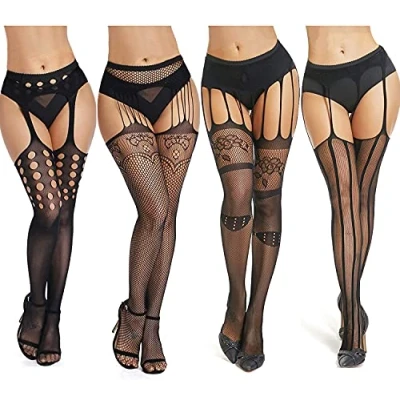 Immagine di DRESHOW 4 Paia Donna Sexy Moda Elastico Vita Alta Collant Calze a Rete Coscia