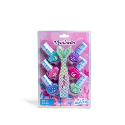 Immagine di MARTINELIA set manicure per bambini a sirena, di 6 smalti unghie colore e lime unghie, piccoli bambini, rosa, viola blu, base d&#039;acqua, non nocivo, regalo