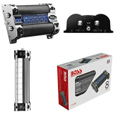 Immagine di 1 condensatore ibrido compatibile con BOSS AUDIO SYSTEMS CAP8 cromato 8 farad per impianti fino a 8000 watt rms 2 3 4 5 capacitor voltometro digitale, pezzo