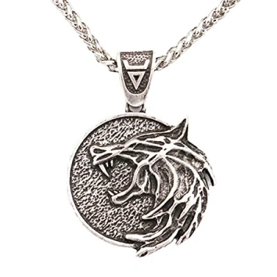 Immagine di HCMA Collana con Testa di Lupo Vichingo Ciondolo a Forma Nordico Amuleto per Geralt Regalo Moda Uomo