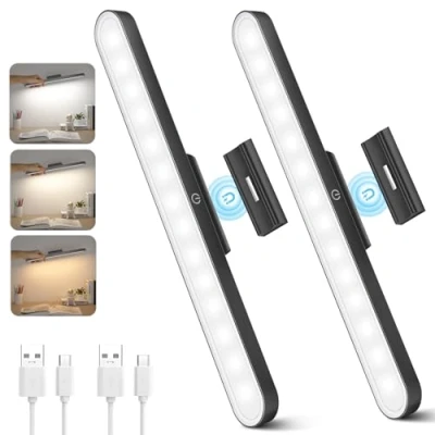 Immagine di Realky Lampada da incasso cucina a LED, 2 pezzi, dimmerabile, per armadio, senza fili, striscia luminosa LED con ricaricabile, luce batteria USB, specchi, scrivanie, cucine,