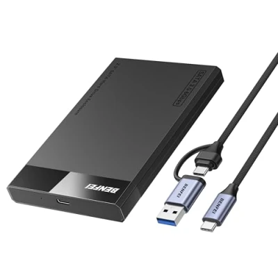Immagine di BENFEI Custodia per disco rigido esterno da 2,5 pollici SATA a USB senza attrezzi (6Gbps, ottimizzata SSD, supporto UASP III)