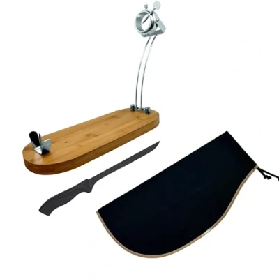 Immagine di NERTHUS Pieghevole Testa Girevole + Copri Nero affilatore Manuale Coltello prosciutto, Legno Acciaio Inossidabile