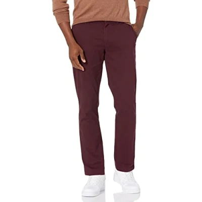 Immagine di Amazon Essentials Pantaloni Chino Elasticizzati Casual vestibilità Aderente Uomo, Bordeaux, 33W / 28L