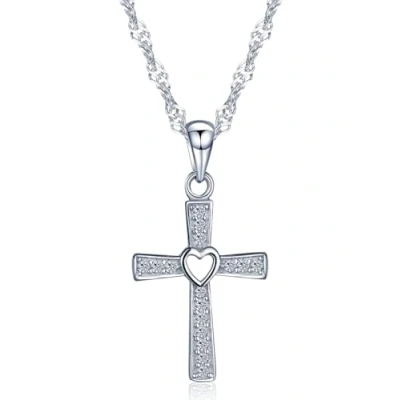 Immagine di Infinite U Collana con ciondolo a croce classica foro centrale forma di cuore, in argento Sterling 925 rodiato, zirconi cubici, da donna/ragazza, colore: