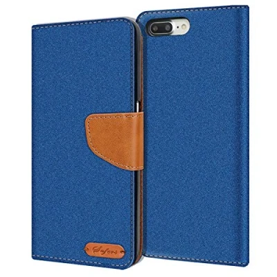 Immagine di Verco iPhone 8 Plus Custodia per Cellulare, Caso Tessuto Apple 7/8 Cover Tessilo Portafoglio Case, Blu