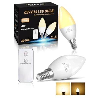 Immagine di TobeBright Lampadine E14 LED Luce Calda 4W 350LM Modalità Notturna 0.4W 35LM, Telecomando Candela C37 Piccola Vite Bianco Caldo 3000K