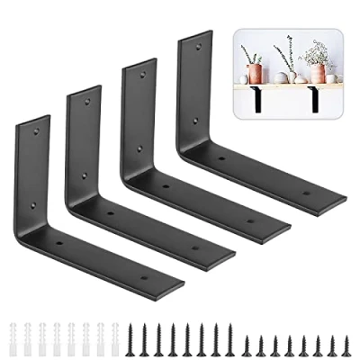 Immagine di Booramy 4 Pezzi Staffe per Mensole da Parete, Resistenti Angolari a Forma di L, Supporto ad Angolo Retto, Nero(14.5 x 9 cm)