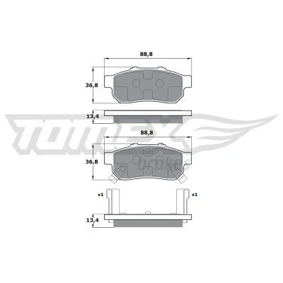 Immagine di TOMEX brakes TX 17 22 Kit pastiglie freno Assale posteriore con segnalatore acustico usura HONDA: Jazz 3, 2, CIVIC 6 Hatchback