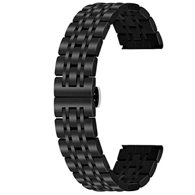 Immagine di Kai Tian 7 righe Bracciale in acciaio inossidabile 22mm Cinturino a sgancio rapido per uomo Donna Cinturini affusolati neri