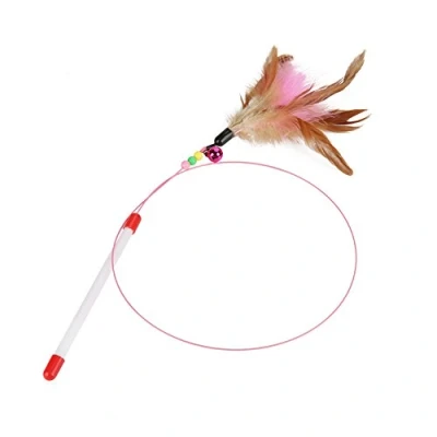 Immagine di Cat Teaser Toy, Funny Kitten Pet Play Feather Wire Chaser Wand Beads, Interactive Toy Toys, Catcher Ed Esercizio per Gattino, Feather Cat Toy