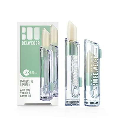 Immagine di BELWEDER 2 x Balsami PER labbra protettivi con aloe vera, vitamina E, olio di semi cotone protezione, idratazione E rigenerazione delle trasparente UOMINI DONNE stick da 3,5 g