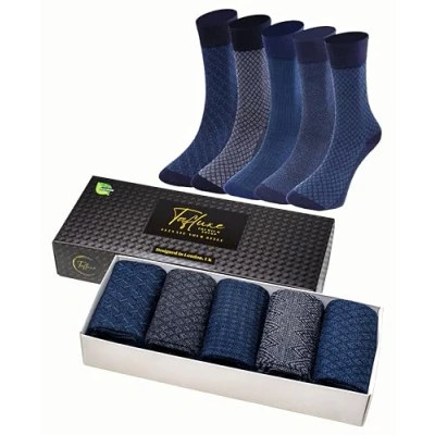 Immagine di Tafluxe 5 paia di Calzini da uomo in bambù eleganti durevoli, inodore, antibatterici, che assorbono l&#039;umidità, traspiranti, con confezione regalo Taglia EU 41 44