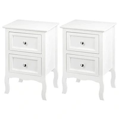 Immagine di WOLTU Set di 2 Comodino Shabby Chic Bianco con Due Cassetti per Camera da Letto Notte in MDF 40x30x60cm TS119ws