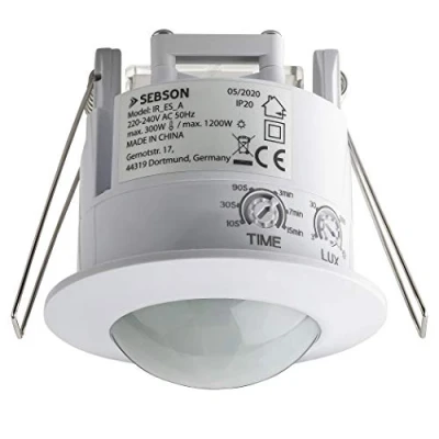 Immagine di SEBSON 4x Rilevatore di Movimento da Incasso per interni, Montaggio a soffitto, LED adatto, programmabile, Sensore Infrarossi, Portata 6m/360