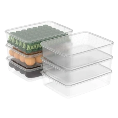 Immagine di Cetomo 5L*6 Contenitore per Alimenti, Scatole Frigo in Plastica, Organizzer Frigorifero, Contenitori con Coperchio adatti Freezer, Senza BPA, Sicuro Microonde, Trasparente, 5L 6 Unità