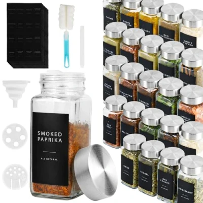 Immagine di Lannvan Barattoli Spezie 24 per con Coperchio 120ml Contenitori Cucina Etichette Porta Setaccio, Etichette, Spazzola, Lmbuto