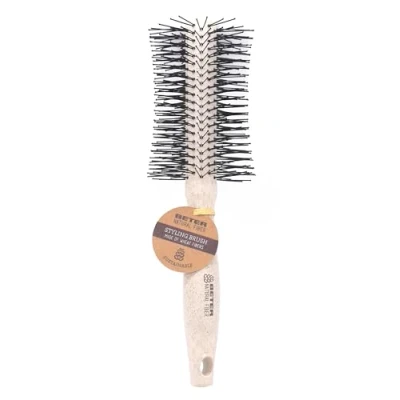 Immagine di Beter, spazzola per capelli tonda con fibre naturali, realizzata a base di grano, rotonda modellare e lisciare, senza crespo, un&#039;acconciatura liscia tirare, tutti
