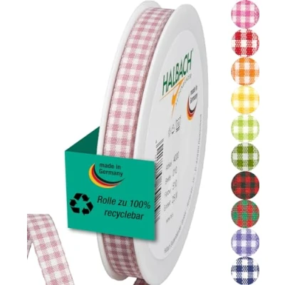 Immagine di Halbach Seidenbänder nastro regalo di alta qualità Vichy a quadri (viola pale) larghezza 10 mm lunghezza 25 m made in Germany diversi colori