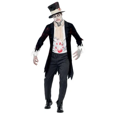 Immagine di SMIFFYS Costume Zombie Sposo Finché Morte non ci Separi, Nero, comprende Giacca, Gilet, Sciarpa, Pantaloni e Cilindro