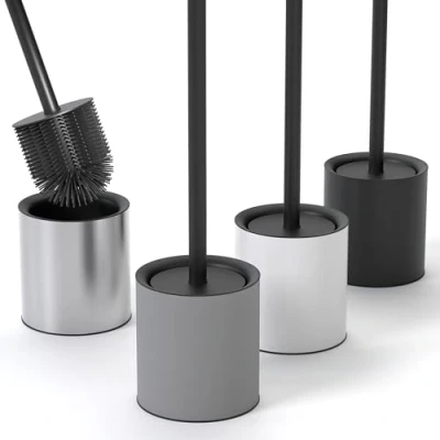 Immagine di SAVEGA Scopino WC Silicone con Portascopino Inox e Coperchio Protettivo Bagno Igienico Resistente (Grigio Opaco)