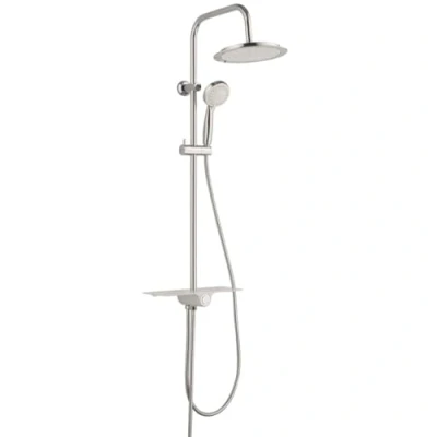 Immagine di SCHÜTTE AQUASTAR set doccia a pioggia con ripiano, sistema doccetta regolabile in 5 posizioni, colonna soffione, cromo/bianco