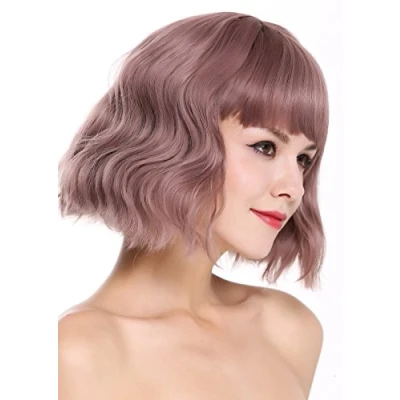 Immagine di WIG ME UP DL 052 612 Parrucca donna Corta Frangetta Lungo bob Voluminosa Scompigliata Ondulata Rosa opaco
