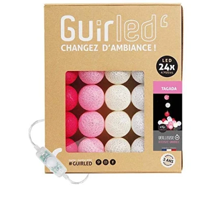 Immagine di GuirLED Guirlanda luminoso a LED per batuffoli di cotone USB Luce notturna bambini 2h Alimentatore doppio 2A incluso 3 intensità 24 sfere 2,4m Tagada