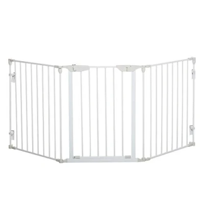 Immagine di Pawhut Griglia di protezione per cani, 3 elementi, con porta sicurezza in metallo e plastica bianca, 180 x 74,5 cm