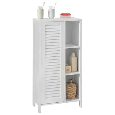 Immagine di SoBuy Mobiletto bagno Armadietto Mobile con anta lamellare comò contenitore bianco L48xP24xA96cm, BZR39 W