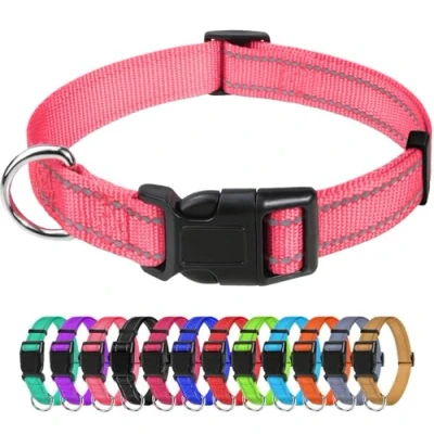 Immagine di TagME Collare per Cani in Nylon Riflettente, Fibbia Staccabile Durevole, Collari Di Sicurezza Regolabili Piccola Taglia, Rosa, Larghezza 2.0 cm