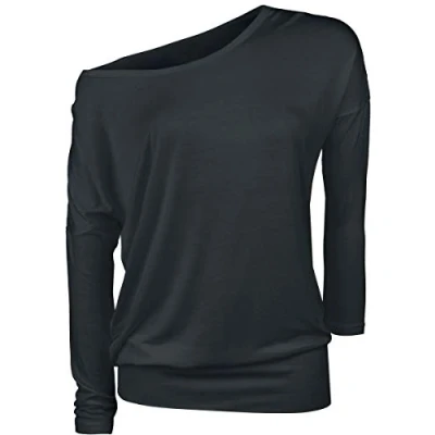 Immagine di Build Your Brand Maglietta a Maniche Lunghe da Donna Viscose, Donna, T Shirt, BY041 00007 0058, Nero, XS