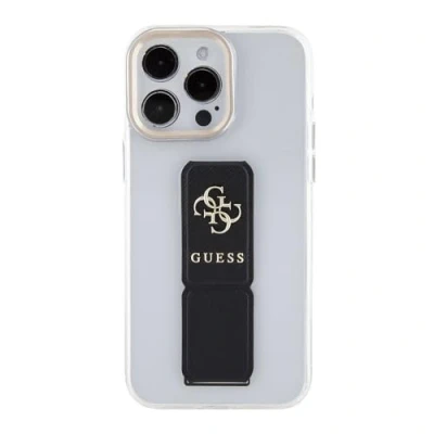 Immagine di CG Mobile Guess Custodia per iPhone 15 PRO, Trasparente con Supporto e Impugnatura in Pelle Saffiano Logo 4G, AntiGraffio, Resistente alle Cadute, Posteriore Completa