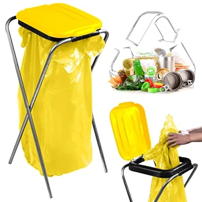 Immagine di KADAX Portabiancheria singolo in 5 versioni a colori, supporto per la separazione dei rifiuti con coperchio plastica, sacchetti da 120 litri (giallo)