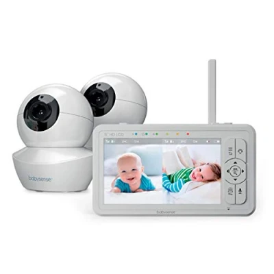 Immagine di Babysense Baby Monitor Video e Audio HD da 5&quot; con Schermo Split, Due Telecamere Telecomando PTZ, Luce Notturna, Portata 300m, Bidirezionale, Zoom 4X, Visione Batteria Grande
