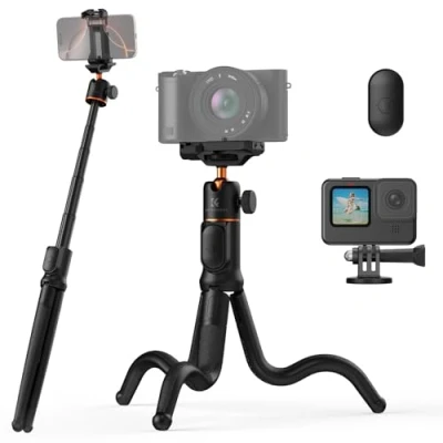 Immagine di K&amp;F Concept Treppiede Smartphone MS29, Mini Tripod Estensibile con Telecomando Amovibile e Testa a sfera 360, Treppiedi Octopus Adattatore per Camera Sportiva, Ideale iPhone/DSLR/Vlog/Selfie