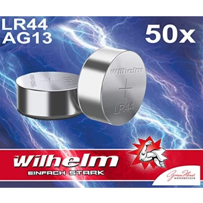 Immagine di 50 pile a bottone Wilhelm AG13/V13GA LR44 165 mAh 1,5 V alcaline 357 LR1158 Bulk