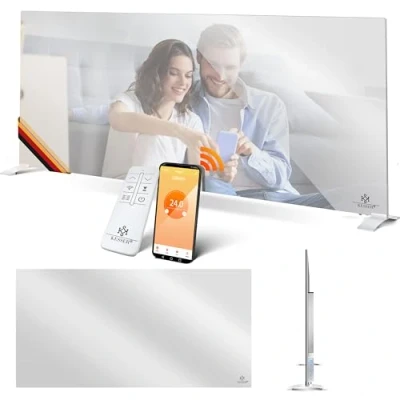Immagine di KESSER® riscaldamento a infrarossi, 600 W, specchio, risparmio energetico, 2 in 1 e montaggio parete, elettrico con rilevazione, finestra aperta, telecomando