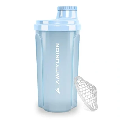 Immagine di AMITYUNION shaker per proteine ​​700 ml Heaven a prova di perdite, senza BPA con setaccio cliccabile e scala frullati cremosi siero latte, proteine, originale in Cielo blu