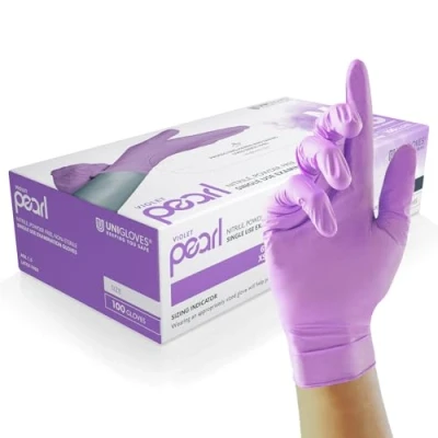 Immagine di Unigloves Violet Pearl Guanti da Esame in Nitrile Multiuso, Senza Polvere e Lattice, Monouso Confezione 100 Guanti, Violetto, Taglia XS (GP0071)