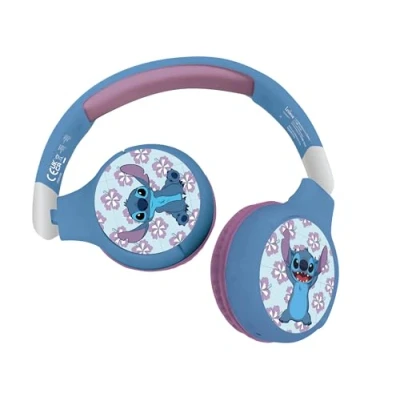 Immagine di Lexibook, Disney Stitch, Cuffie Bluetooth e via cavo 2 in 1 con microfono pulsante di controllo, pieghevoli regolabili, batteria ricaricabile a lunga durata, Blu, HPBT010D